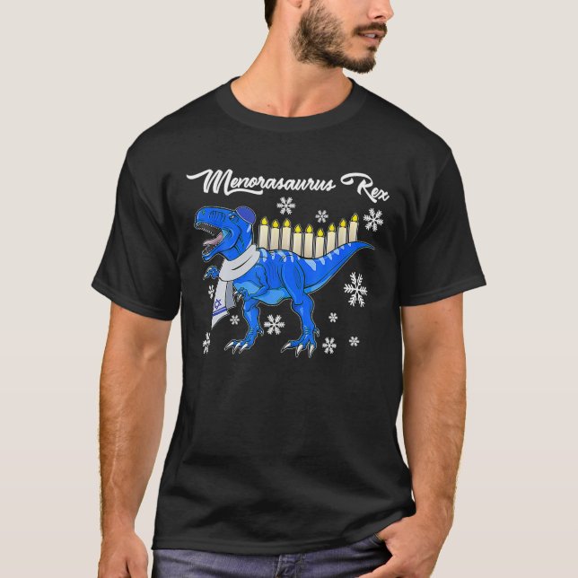 Camiseta Hanukkah Dinosaur Menorasaurus T Rex Dino Chanukah (Frente)