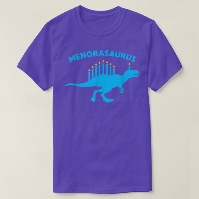 Camiseta Hanukkah Dinossaur Velociraptor Menorasaurus Engra (Frente do Design)