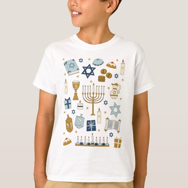 Camiseta Hanukkah Doodles ilustre fofo, T-Shirt (Frente)