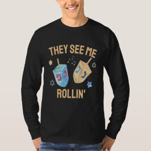 Camiseta Hanukkah Dreidel They See Me Rollin Judaísmo Chan