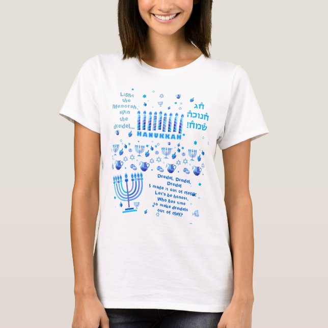 Camiseta Hanukkah Festival Party Trendy Blue Doodle Patterl (Frente)