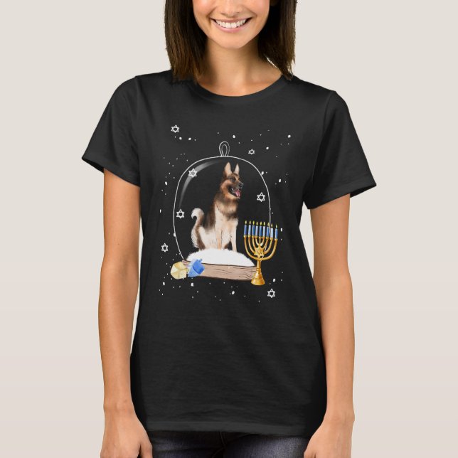 Camiseta Hanukkah German Shepard Dog Snow Globe Pajama (Frente)