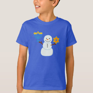 Camiseta Hanukkah judeu boneco de neve Menorá Estrela de Da