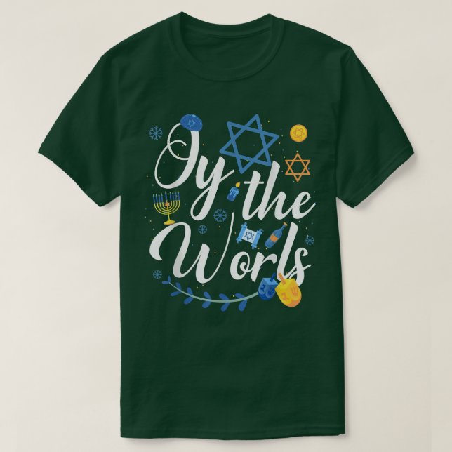 Camiseta Hanukkah Judeu Menorah Oy Ao Mundo Chanucá (Frente do Design)