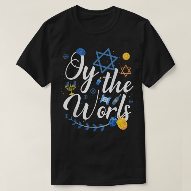 Camiseta Hanukkah Judeu Menorah Oy Ao Mundo Chanucá (Frente do Design)