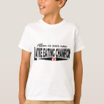 Camiseta Hanukkah "Latke Eating Champion"<br><div class="desc">Hanukkah "Latke Eating Champion" Personalize apagando, "Allan é nosso novo" e substitua por sua própria mensagem. Escolha seu tamanho, cor e tamanho de fonte favoritos. Escolha entre várias cores, estilos e tamanhos diferentes para este design! Obrigados para parar e comprar! Muito apreciado! Feliz Chanukah/Hanukkah! Estilo: Crianças" Hanes TAGLESS® T-Shirt Espere...</div>