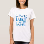 Camiseta Hanukkah "Live Laugh Love a Latke" Blue T-Shirt<br><div class="desc">Hanukkah "Live Laugh Love a Latke" Blue T-ShirtEscolha entre mais de 155 estilos de camiseta e tamanhos para este design.Camiseta básica e confortável, com um estilo solto, veste bem em toda mulher.Feita com 100% algodão, esta camiseta é incrivelmente suave, além de proporcionar flexibilidade de movimentos. Ajuste padrãoAjuste verdadeiro ao tamanhoFabric...</div>