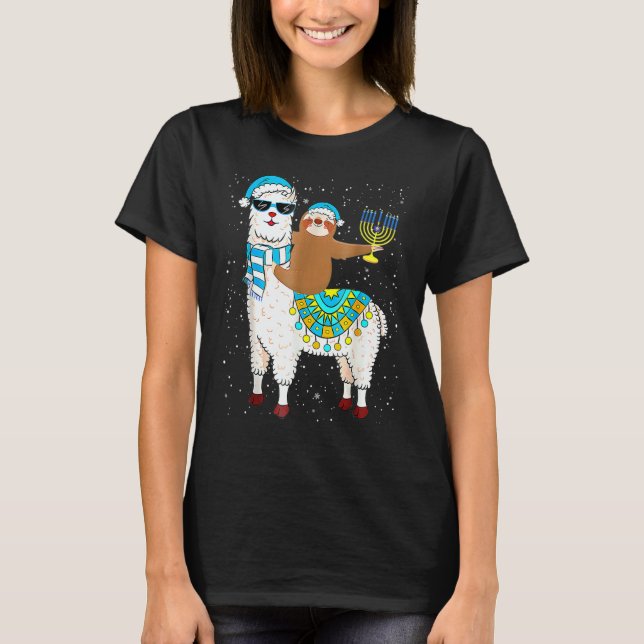 Camiseta Hanukkah Llamakah Llama Sloth Happy Hanukkah Chanu (Frente)