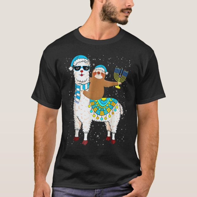 Camiseta Hanukkah Llamakah Llama Sloth Happy Hanukkah Chanu (Frente)