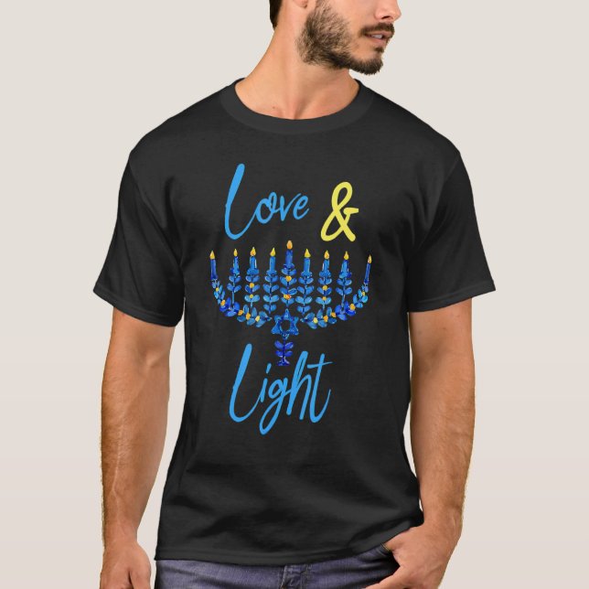 Camiseta Hanukkah Love and Light Cote Judeu Chanukah Blue (Frente)