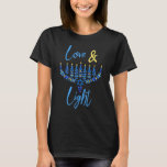 Camiseta Hanukkah Love and Light Cote Judeu Chanukah Blue<br><div class="desc">Chanucá Ama E Cita Judeu Chanukah Blue Menorah 2.</div>