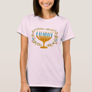 Camiseta HANUKKAH Menorah floral Wreath Jewish Holiday
