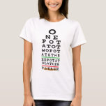 Camiseta Hanukkah One Potato Dois Latkes TSirt Básico<br><div class="desc">Hanukkah Menorah "One Potato Two Potato Three Potato Latkes Please"/Eye Chart Basic T-Shirt Women's Escolher de muitas cores, estilos e tamanhos diferentes para esta design! Obrigados para parar e comprar! Muito apreciado! Feliz Chanukah/Hanukkah! Sobre este estilo de produto: Camiseta básica feminina Esta camiseta básica apresenta um ajustado relaxado para a...</div>
