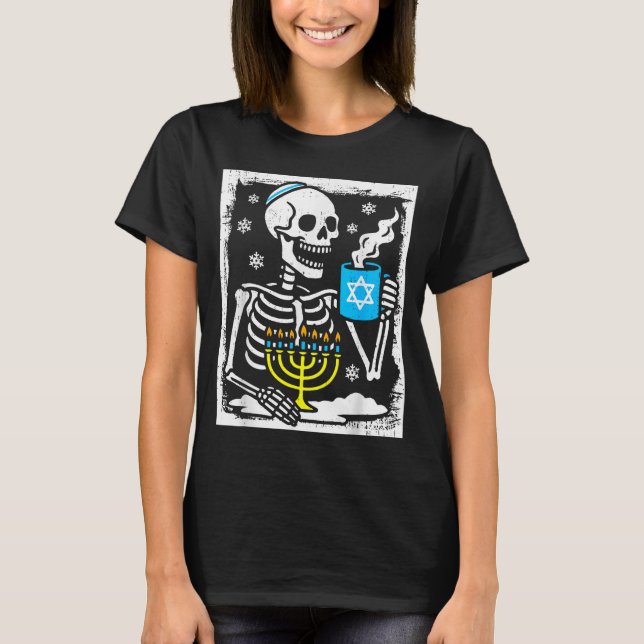 Camiseta Hanukkah Skeleton Coffee Dreidel Jewish Menorah Ch (Frente)