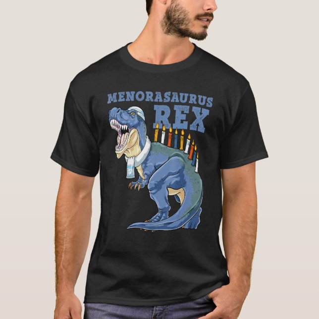 Camiseta Hanukkah T Rex Menorasaurus Rex Dinosaur Menorah (Frente)