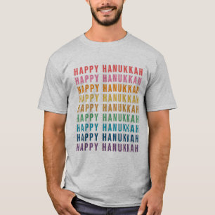 Camiseta Hanukkah Texto Moderno Divertido Cores Arco-íris M