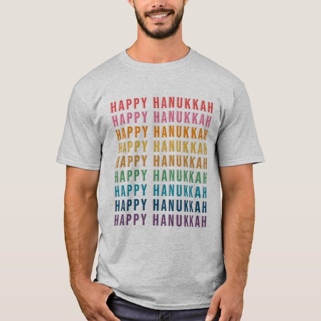 Camiseta Hanukkah Texto Moderno Divertido Cores Arco-íris M (Frente)