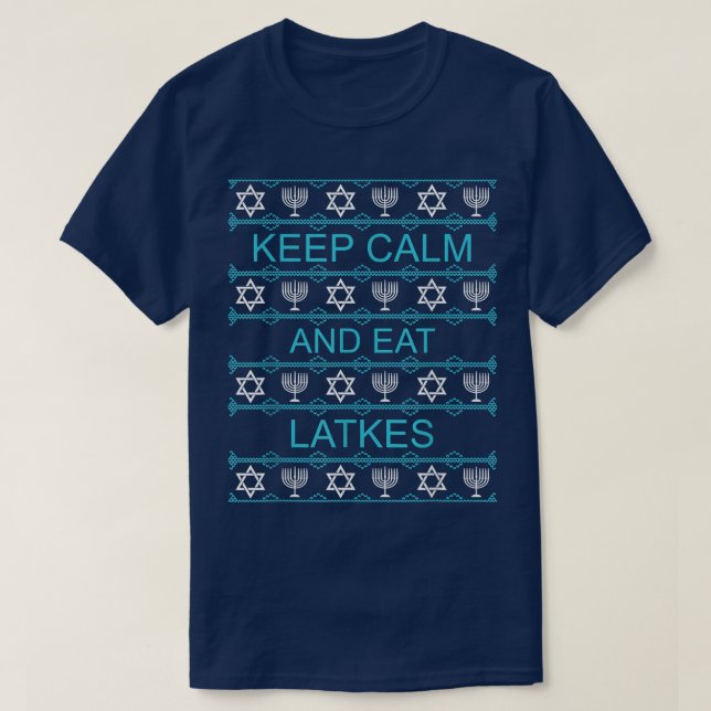 Camiseta Hanukkah Ugly Christmas Sweater Keep Calm Eat Latk (Frente do Design)