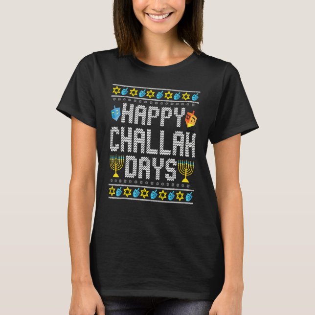 Camiseta Hanukkah Ugly Sweater Jewish  Happy Challah Days (Frente)