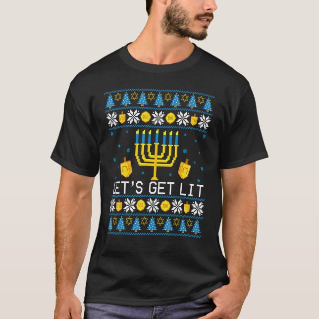 Camiseta Hanukkah Vamos Lit Judeu Ugly Sweater Channuk (Frente)