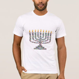 Camiseta Hanukkiah e Shalom feitos com pedras Gemônicas