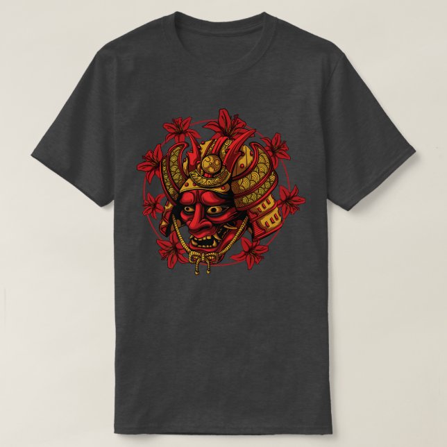 Camiseta Hanya Samurai Oni Mask, Demon Art Face Harajuku Ae (Frente do Design)
