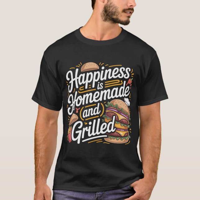 Camiseta Happiness Homemade Grilled Burger T-Shirt Design (Frente)