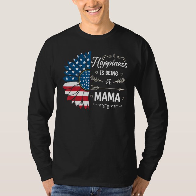 Camiseta Happiness Is Being A Mama Sunflower 4th Of July (Frente)