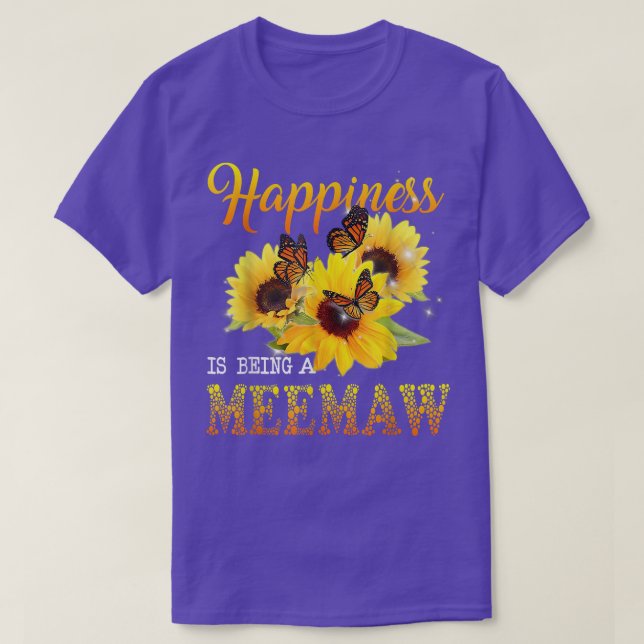 Camiseta Happiness Is Being A Meemaw Butterfly Sunflowers  (Frente do Design)