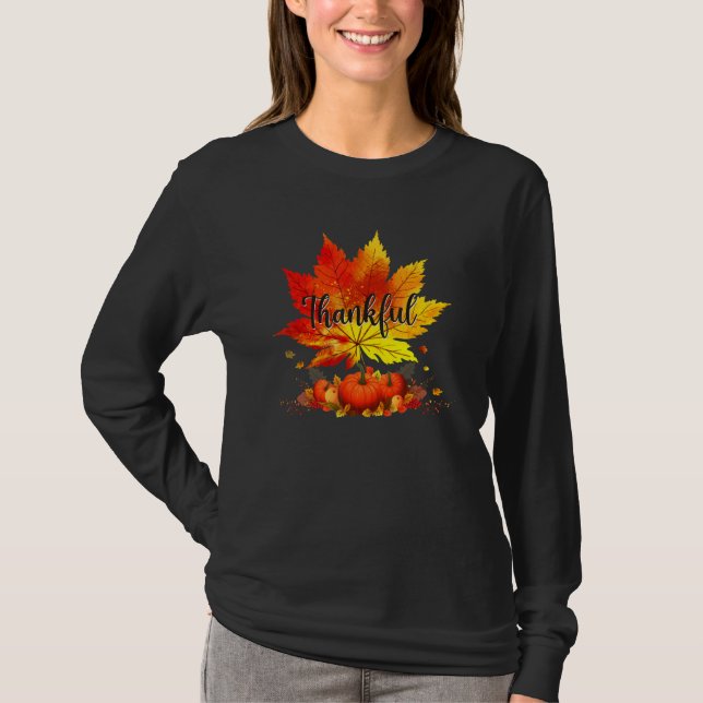 Camiseta Happpy Thanksgiving Day Autumn Fall Maple Leaves T (Frente)