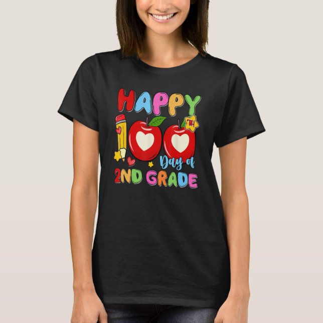 Camiseta Happy 100 Days Of 2nd Grade Pencil Apples Kids Tea (Frente)