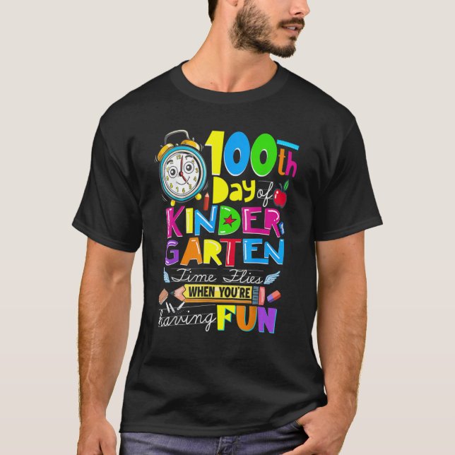 Camiseta Happy 100 Days Of Kindergarten School Teachers Kid (Frente)