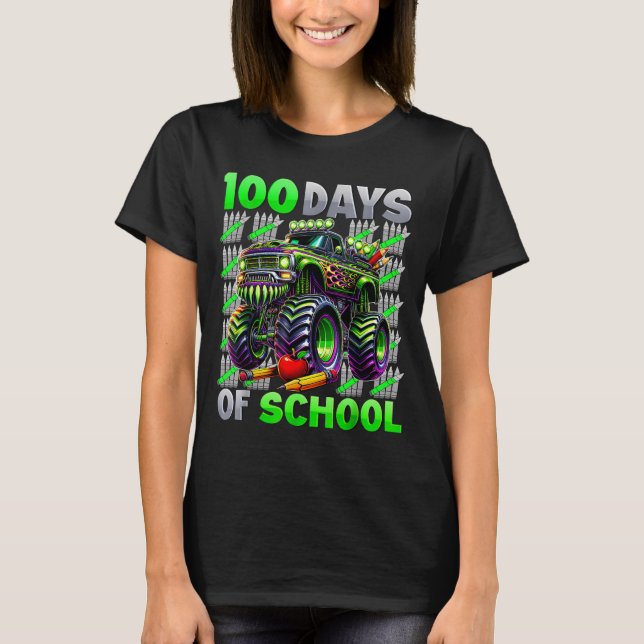 Camiseta Happy 100 Days Of School Funny Monster Truck Stude (Frente)