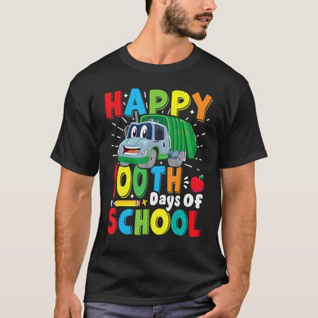 Camiseta Happy 100 Days Of School Garbage Truck Boys Kids T (Frente)