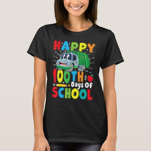 Camiseta Happy 100 Days Of School Garbage Truck Boys Kids T (Frente)
