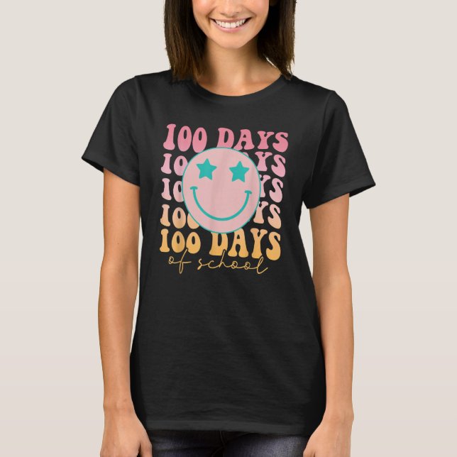 Camiseta Happy 100 Days Of School Happy Smiling Face Retro  (Frente)
