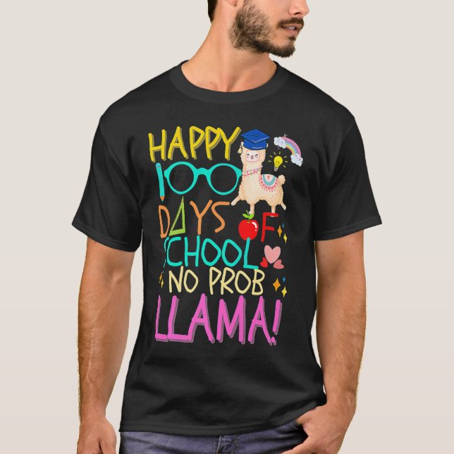 Camiseta Happy 100 Days of School No Prob Llama Kids & Teac (Frente)