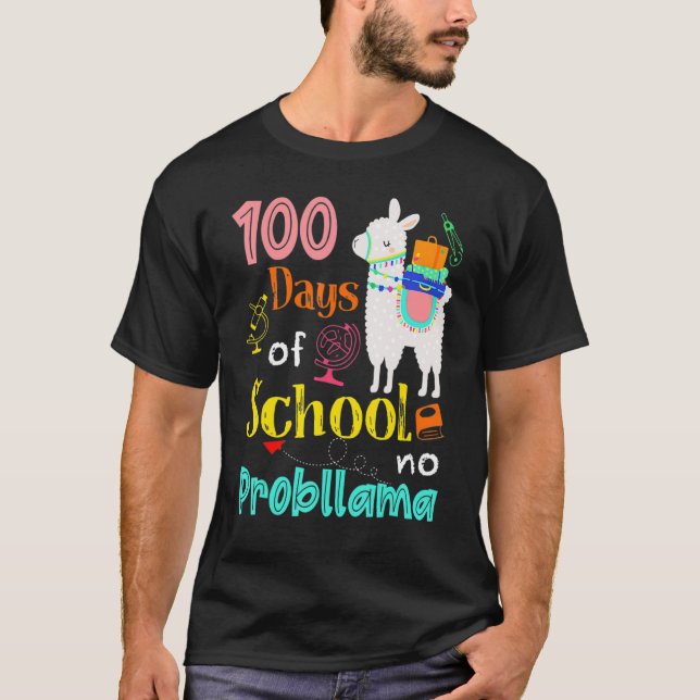 Camiseta Happy 100 Days Of School No Problama School Llama  (Frente)