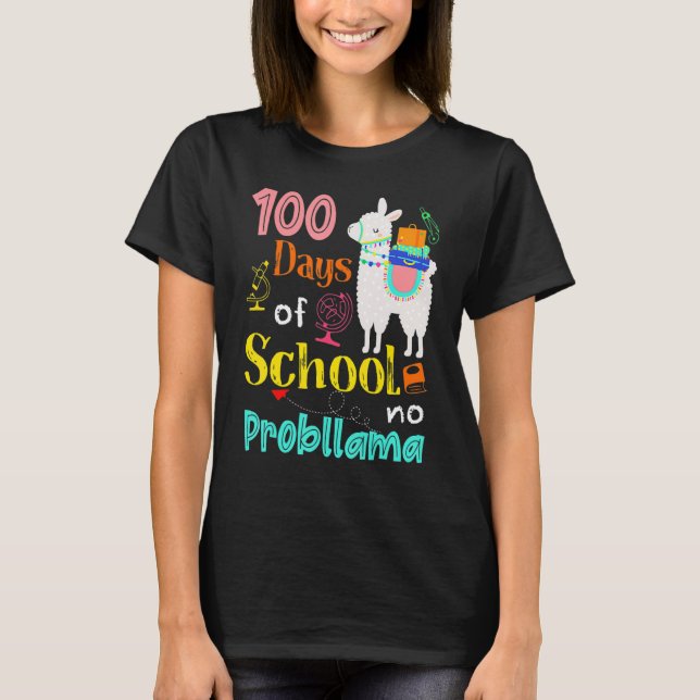 Camiseta Happy 100 Days Of School No Problama School Llama  (Frente)