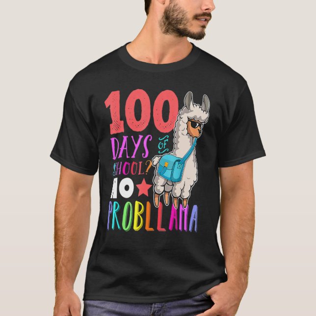Camiseta Happy 100 Days Of School No Probllama Llama 100th  (Frente)