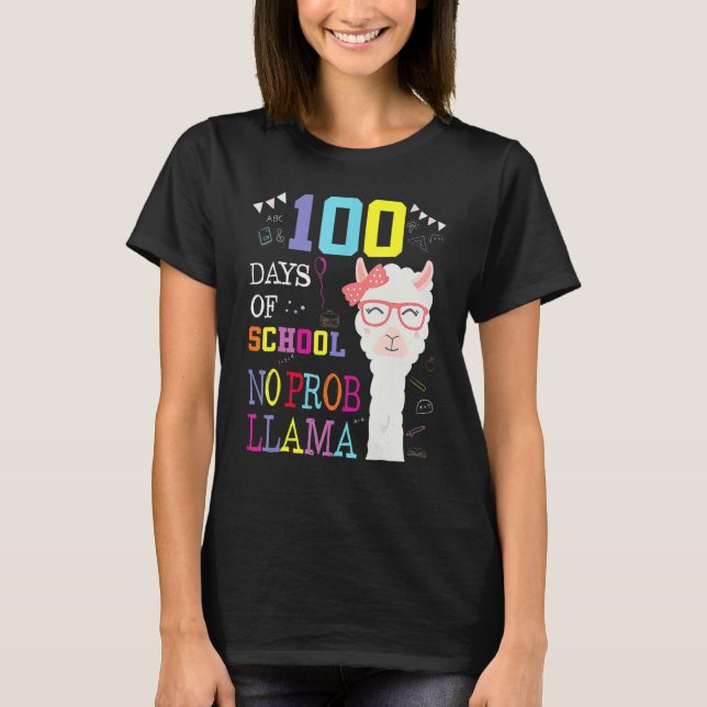 Camiseta Happy 100 Days Of School No Probllama Llama 100th  (Frente)