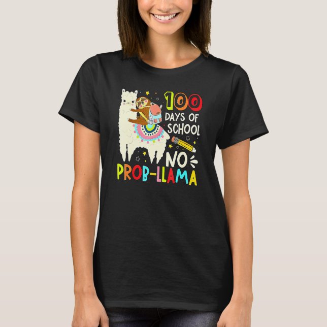 Camiseta Happy 100 Days Of School No Probllama Llama 100th  (Frente)