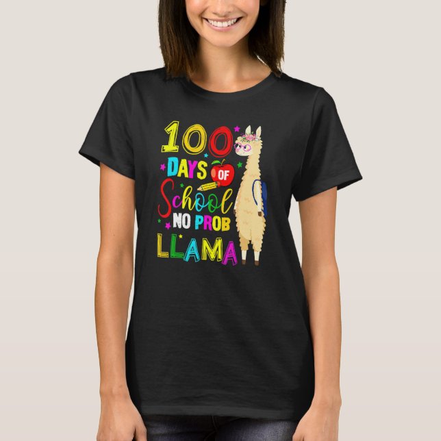 Camiseta Happy 100 Days Of School No Probllama Llama 100th  (Frente)