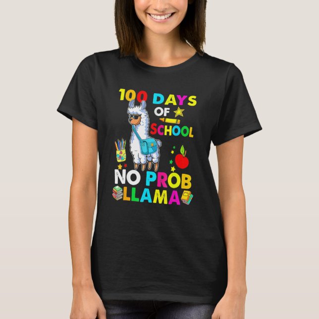 Camiseta Happy 100 Days Of School No Probllama Llama 100th  (Frente)