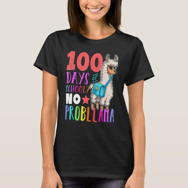 Camiseta Happy 100 Days Of School No Probllama Llama 100th  (Frente)