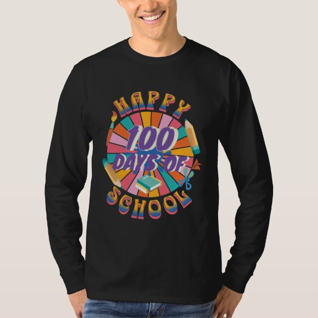 Camiseta Happy 100 Days Of School Retro Groovy 100 Days (Frente)