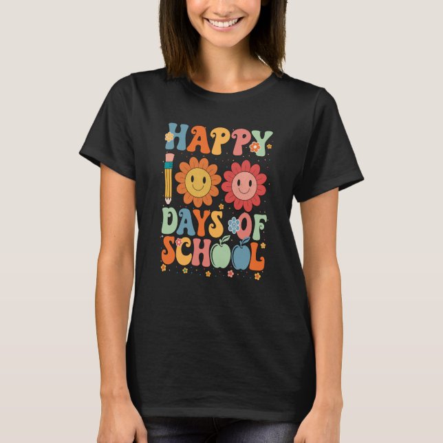 Camiseta Happy 100 Days Of School Retro Groovy Teacher Stud (Frente)