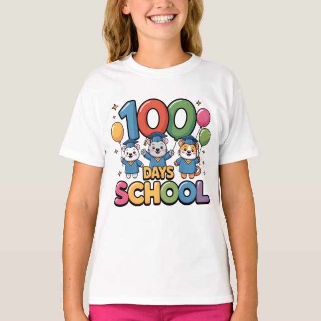 Camiseta Happy 100 Days of School T-Shirt | Cute School Cel (Frente)