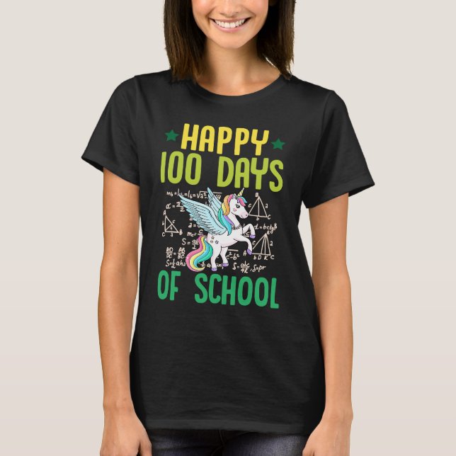 Camiseta Happy 100 Days Of School Unicorn Pegasus Math Teac (Frente)