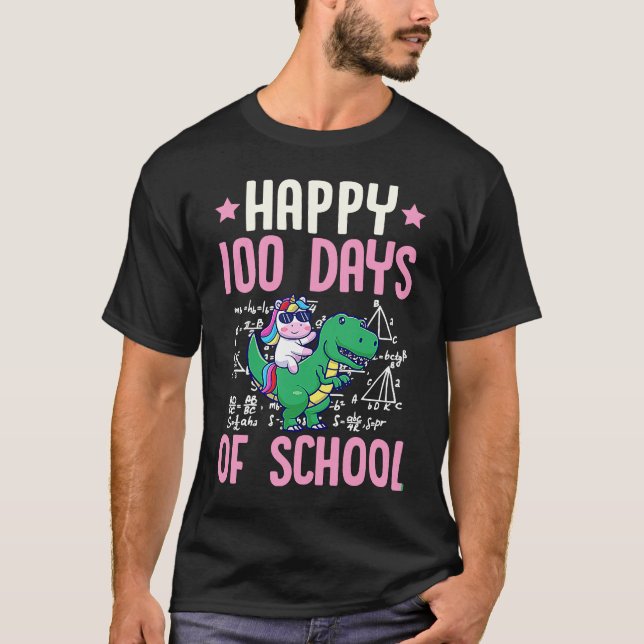 Camiseta Happy 100 Days Of School Unicorn Rex Dinosaur Math (Frente)